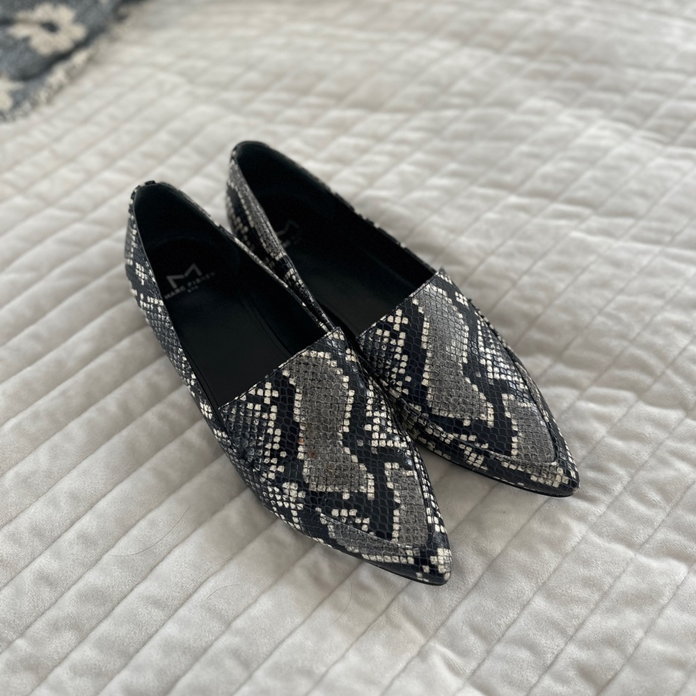 Marc Fisher Black and Gray Snakeskin Flats